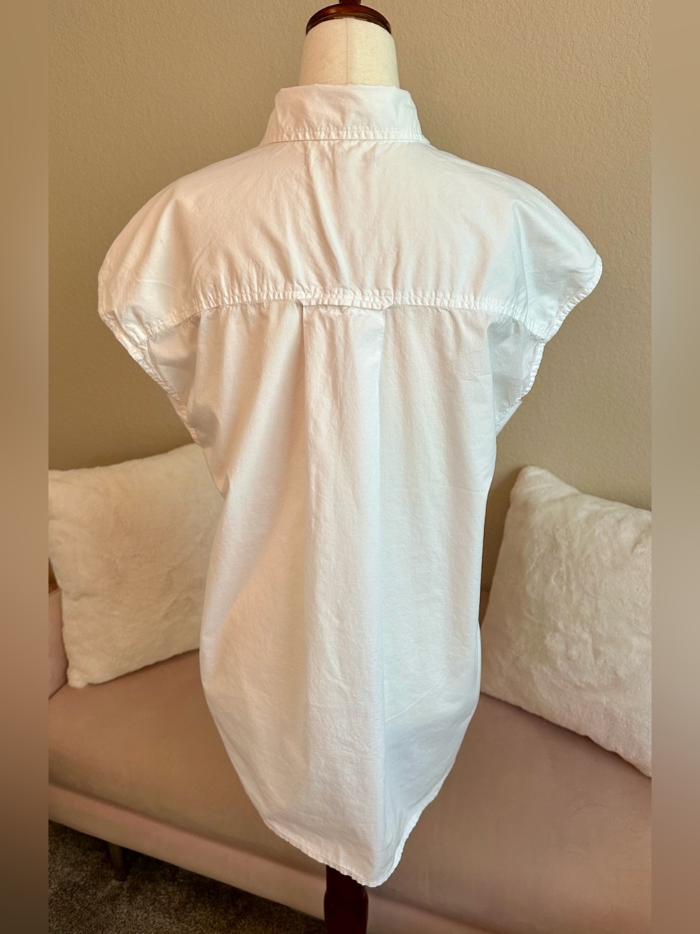 AMO Shirt Button Up Cap Sleeve White Cotton Top Women’s Small Minimalist Classic - Picture 5 of 11